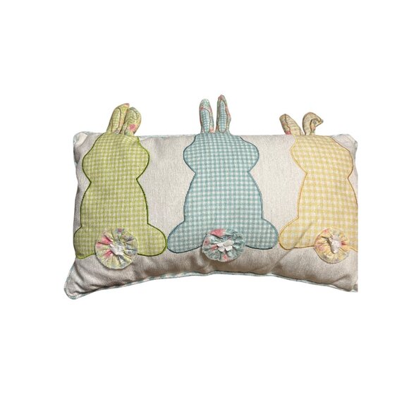 Decorative Bunny Applique Pillow Pastel Gingham White Background Ears 18.5 x 11 - Picture 1 of 5